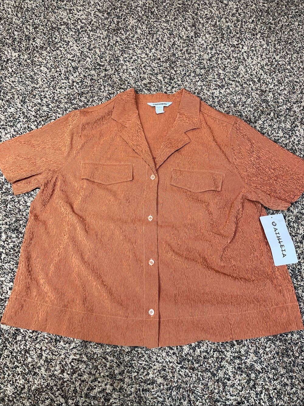 Athleta Echo Top Rust Short-Sleeve Button-Down Shirt Relaxed M NWT